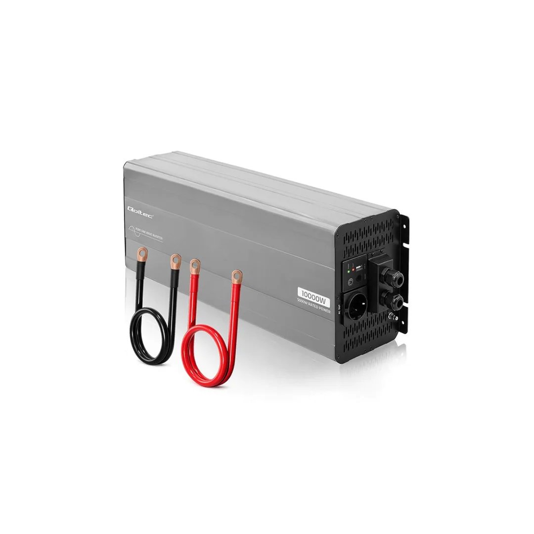 52695 Qoltec Przetwornica napięcia Pure Sine Wave 24V na 230V 5000/10000W USB Kompatybilna z LiFePO4 GEL AGM