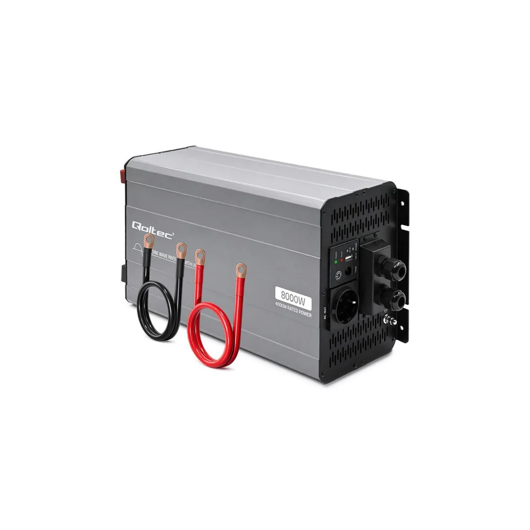52699 Qoltec Przetwornica napięcia Pure Sine Wave z UPS 12V na 230V 4000/8000W USB Kompatybilna z LiFePO4 GEL AGM