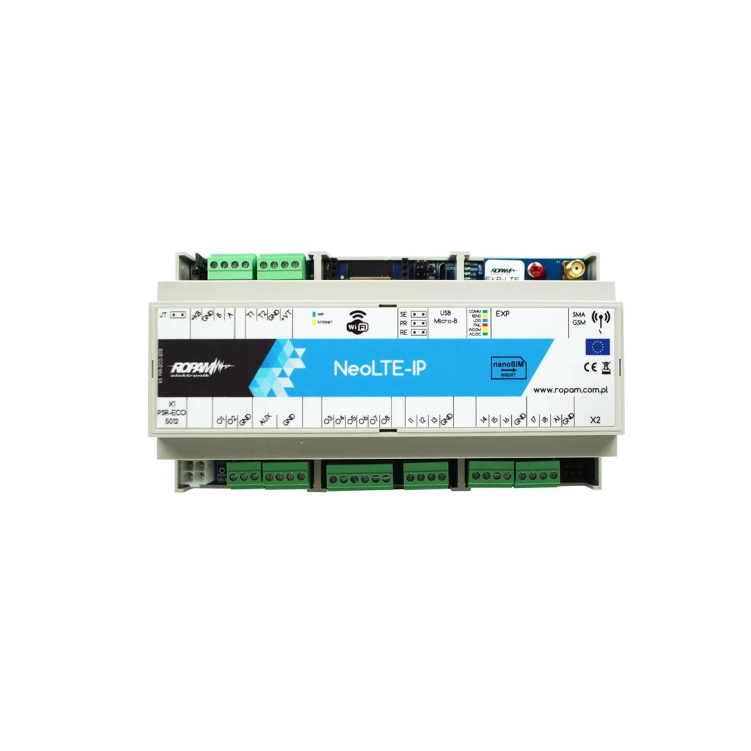 Centrala alarmowa NeoLTE-IP-D9M, LTE + WiFi, 2 strefy, 8-32 wejść, 8-24 wyjść, 12VDC