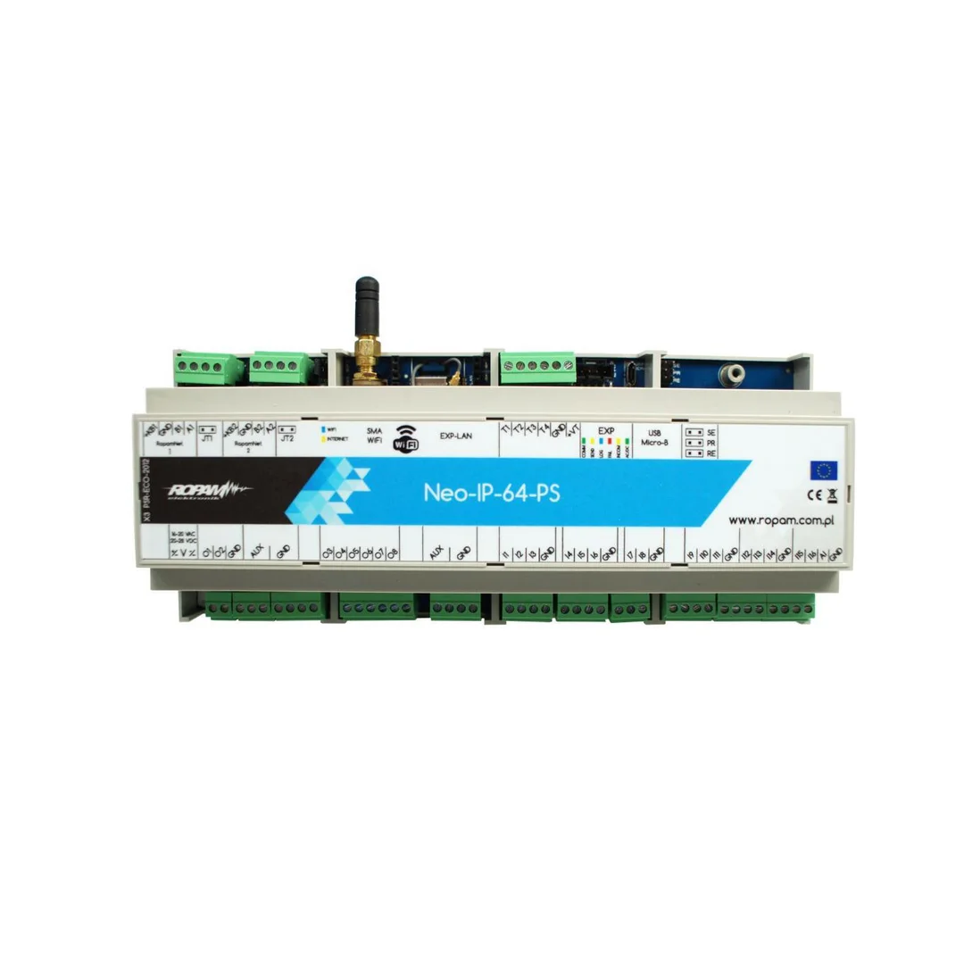 Centrala alarmowa Neo-IP-64-PS-D12M, WiFi, 4 strefy, 16-64 wejść, 8-40 wyjść, 24V DC