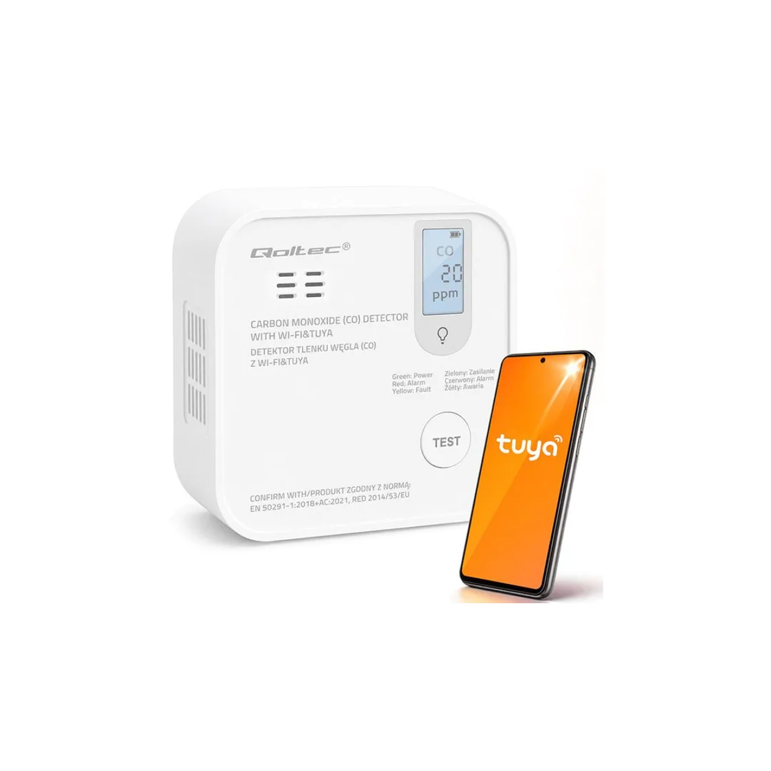 52655 Bezprzewodowy Czujnik tlenku węgla (czadu) z baterią detektor CO TUYA Wi-fi żywotność sensora 10 lat alarm 85dB LED