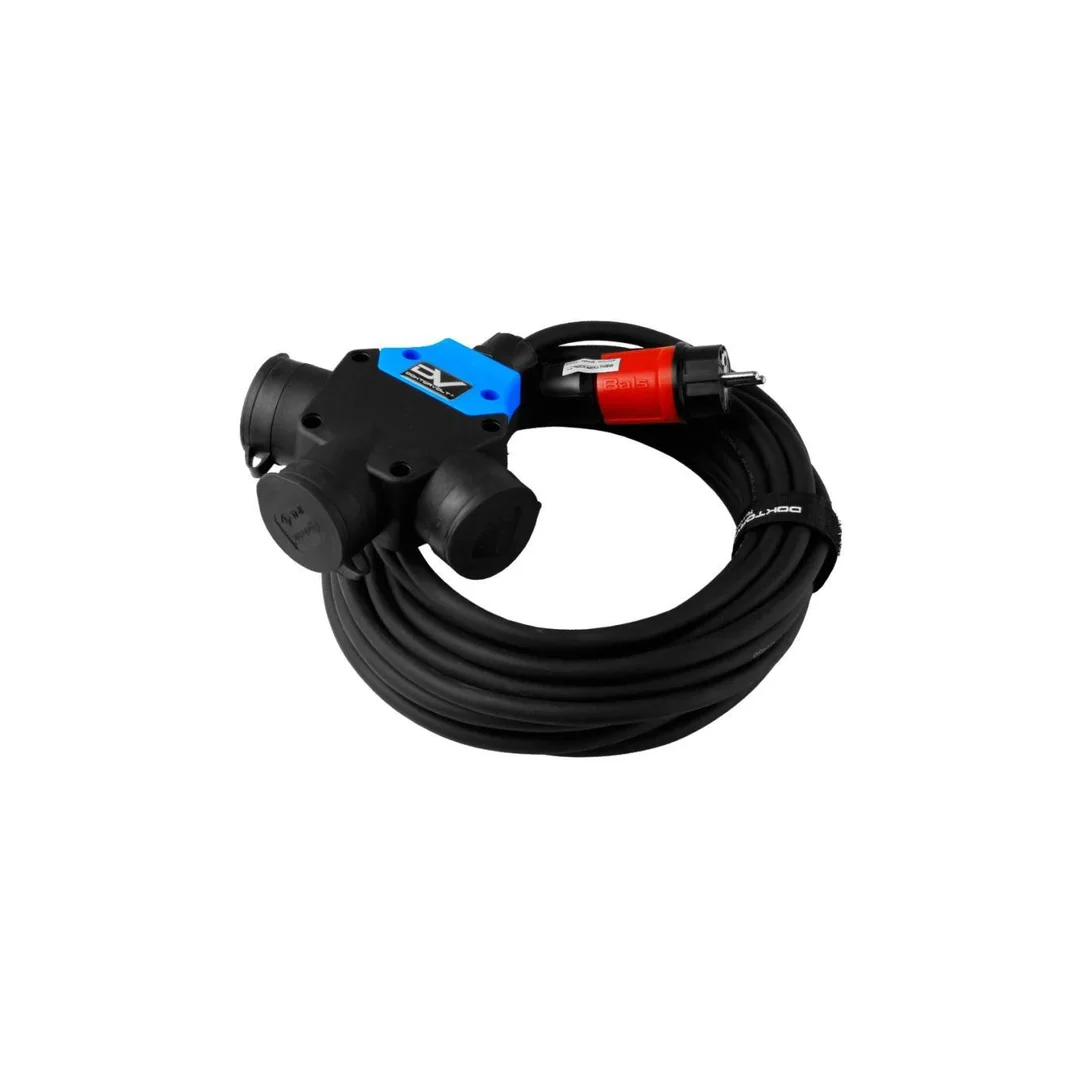 Przedłużacz elektryczny Kabel zasilający budowlany gumowy OnPD 3x2,5mm2 (wtyk / 3 gniazda z klapką) schuko 16A IP44 czarny 10m