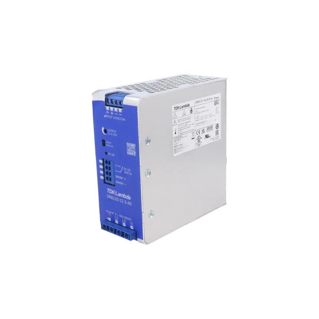 Zasilacz impulsowy na szynę DIN, 120W, 10A, 12V DC, 3 x 350...575V AC, listwa zaciskowa, DRB120-12-3-A0