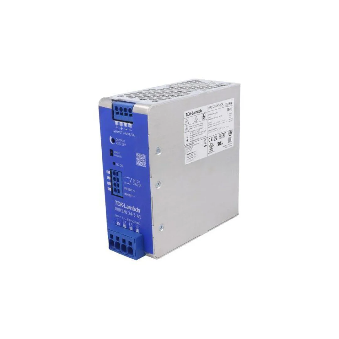 Zasilacz impulsowy na szynę DIN, 120W, 5A, 24V DC, 3 x 350...575V AC, listwa zaciskowa, DRB120-24-3-A1