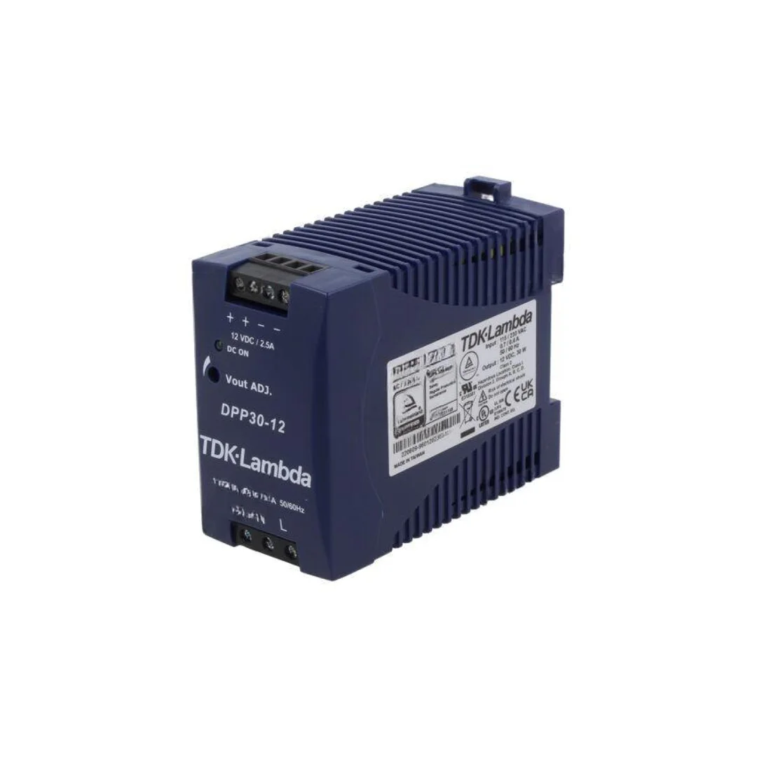 Zasilacz impulsowy na szynę DIN, 30W, 2,5A, 12V DC, listwa zaciskowa, DPP30-12