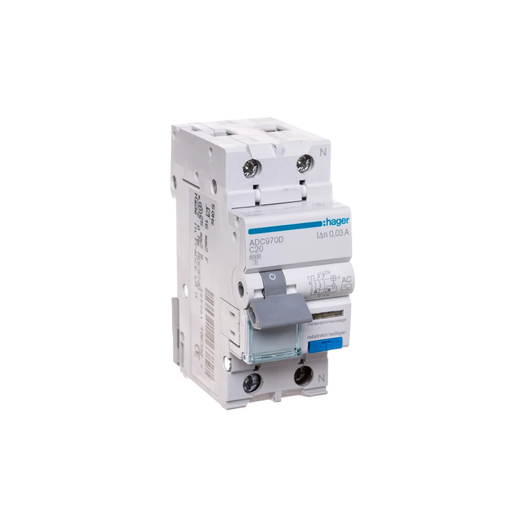 Wyłącznik różnicowo-nadprądowy RCBO 1P+N C20A 0,03A 6kA Typ AC ADC970D