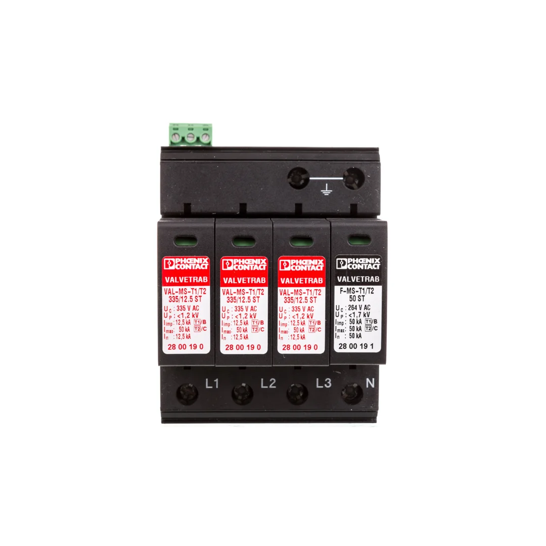 Ogranicznik przepięć Typ T1+T2 4P 12,5kA 1,2kV 335V VAL-MS-T1/T2 335/12.5/3+1-FM 2800183
