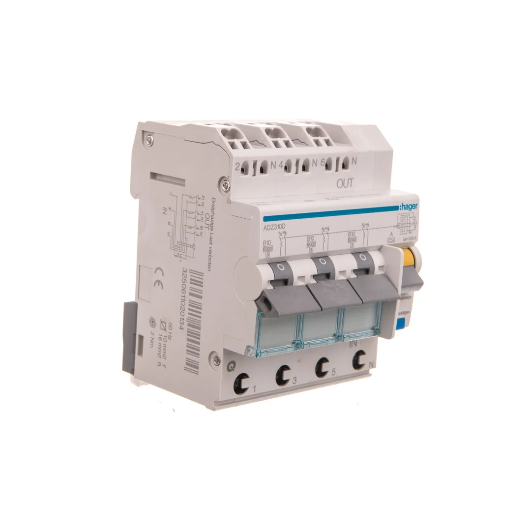 Wyłącznik różnicowo-nadprądowy RCBO 3x1P+N B10A 0,03A Typ A 6kA RCBO ADZ310D