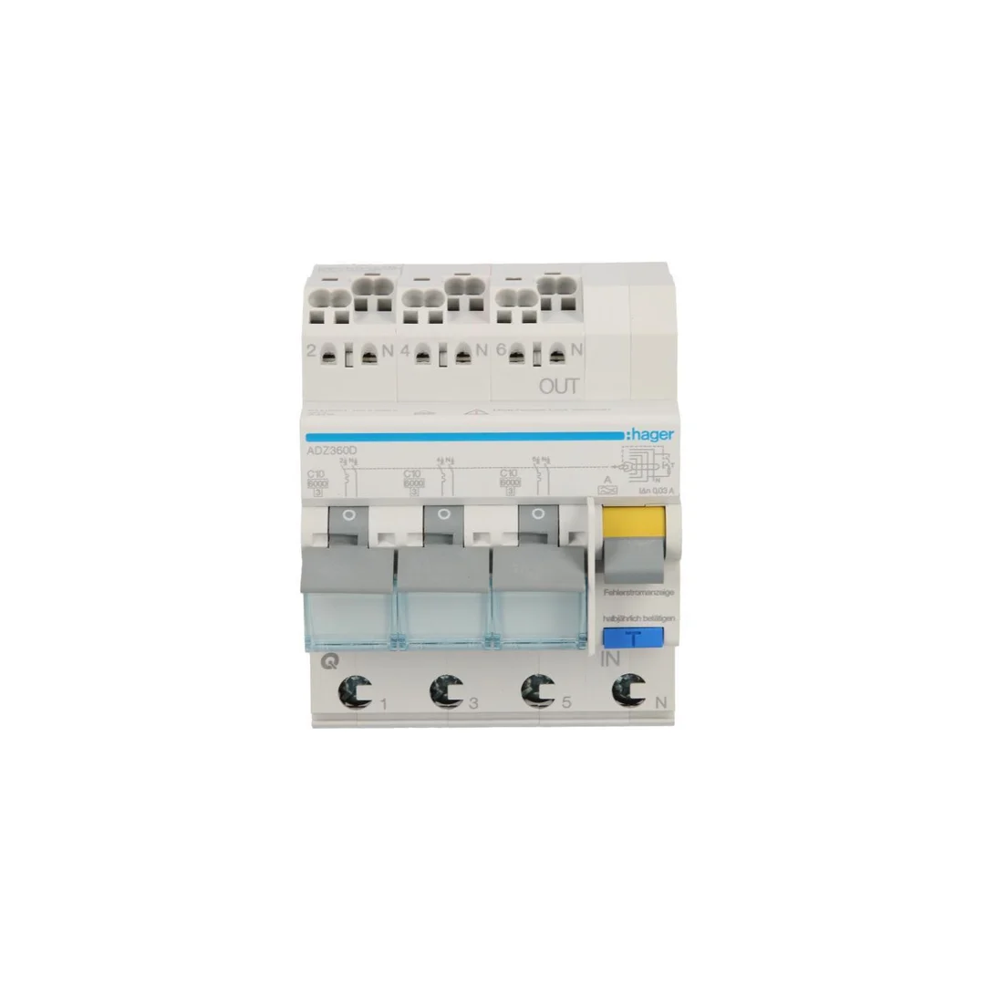 Wyłącznik różnicowo-nadprądowy RCBO 4P C10A 0,03A Typ A 6kA RCBO ADZ360D
