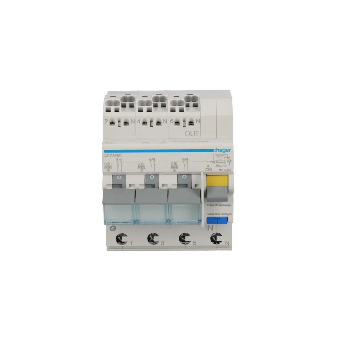 Wyłącznik różnicowo-nadprądowy RCBO 3x1P+N C16A 0,03A Typ A 6kA RCBO ADZ366D
