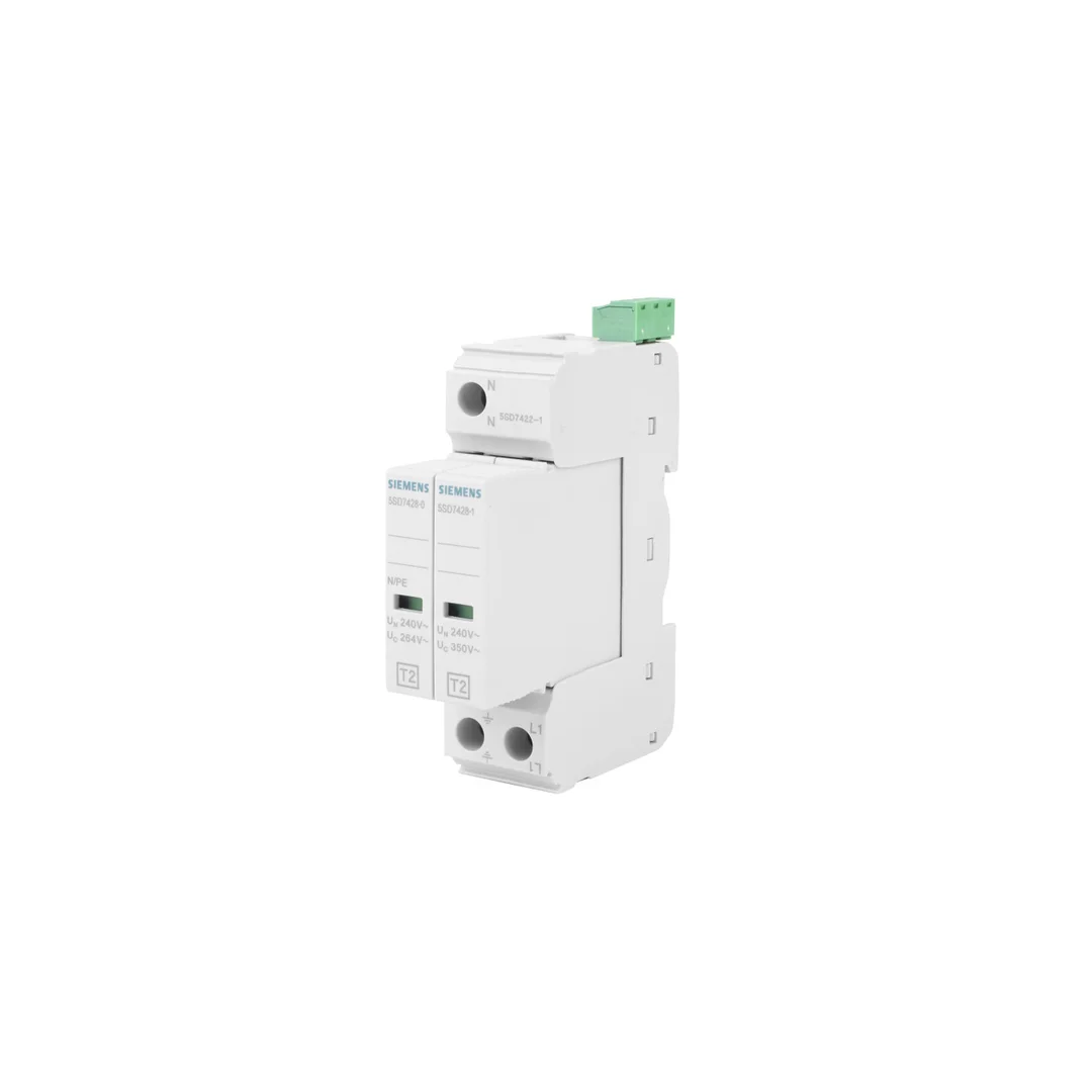 Ogranicznik przepięć Typ T2 1P+N Uc 350V szerokość 24mm 20kA TN-S ze stykami sygn. SENTRON 5SD7422-1