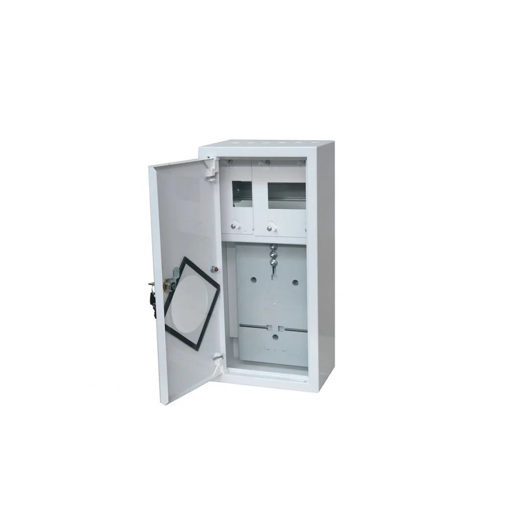 Rozdzielnica licznikowa metalowa 1x1F na licznik elektroniczny + 6 zabezpieczeń zamek okienko RAL 9003A-RZ9E