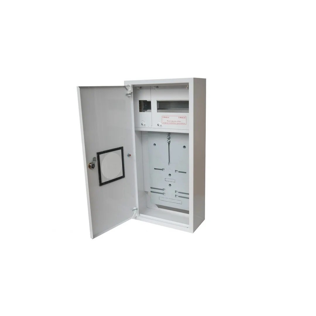 Rozdzielnica licznikowa metalowa na licznik elektroniczny 1 X TL 3F + 11 zabezpieczeń zamek okienko RAL 9003A-RZ12E