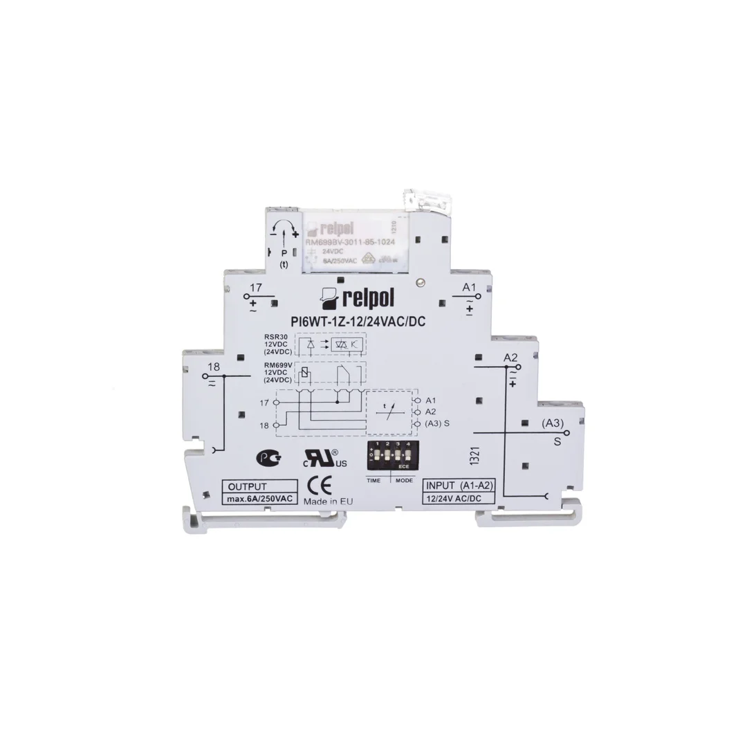 Przekaźnik czasowy wąskoprofilowy wielofunkcyjny 1Z 6A 1sek-10dni 24V AC/DC PIR6WT-1Z-24VAC/DC-R 857666