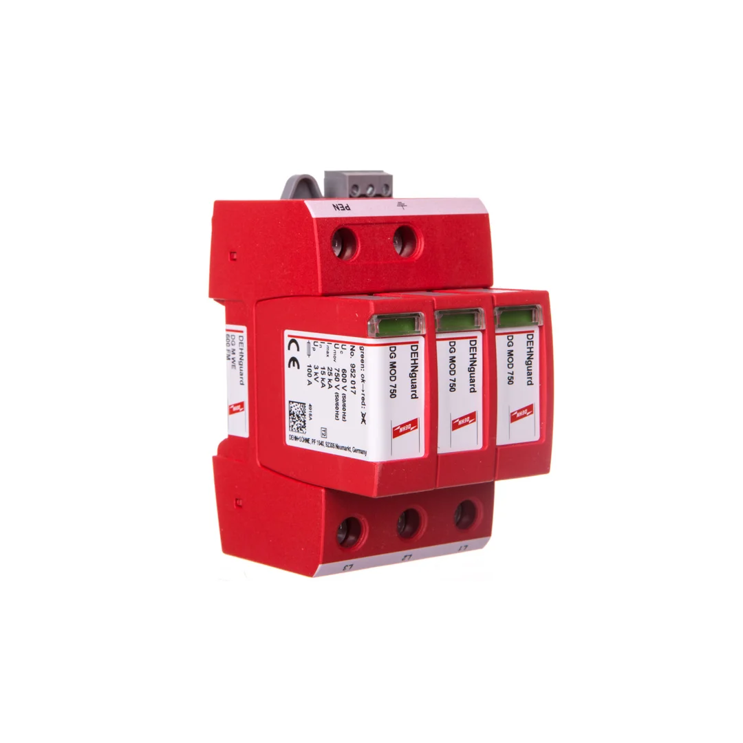 Ogranicznik przepięć Typ T2 3P 15kA 3kV ( napiecięcie znamionowe warystora Umov = 750V AC, do IT 500) DEHNguard M WE 600 FM 95