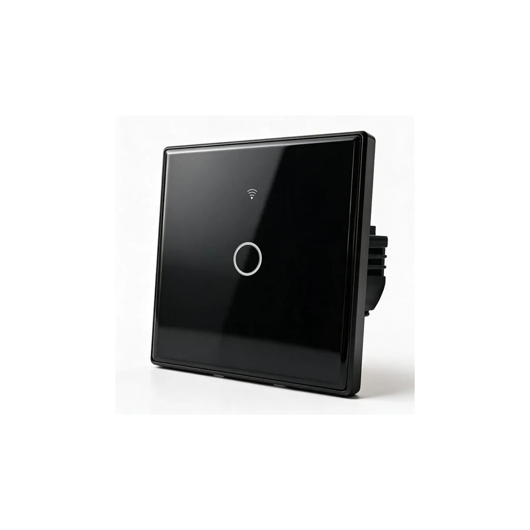 52711 Qoltec Inteligentny dotykowy 1-kanałowy przełącznik ścienny Wi-Fi z funkcją sterowania głosem Tuya Smart life Czarny