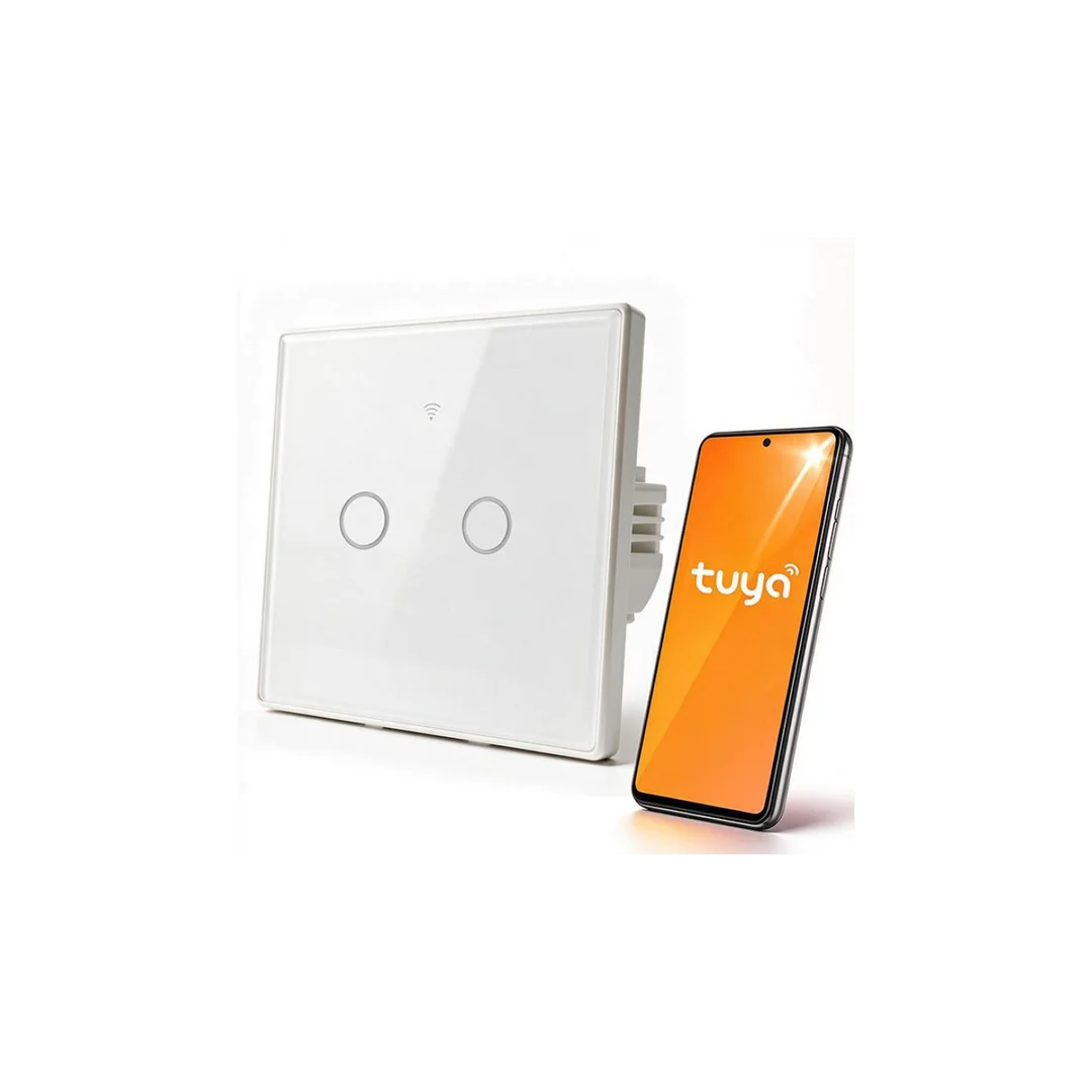 52716 Qoltec Inteligentny dotykowy 2-kanałowy włącznik wyłącznik światła Wi-Fi Timer Tuya Smart life Biały