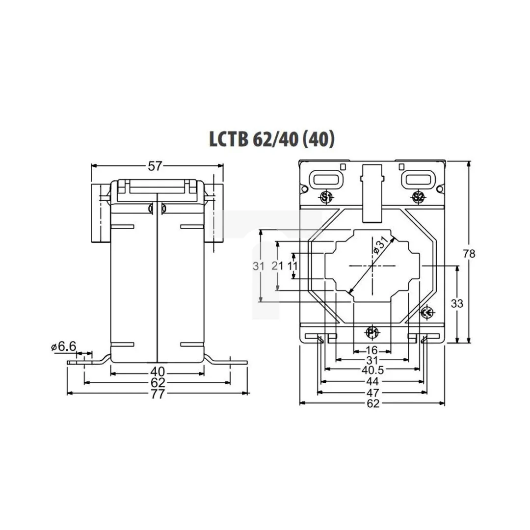 Przekładnik prądowy z otworem na szynę 62/40 (40) 150A/5A klasa 1 LCTB 6240400150A51
