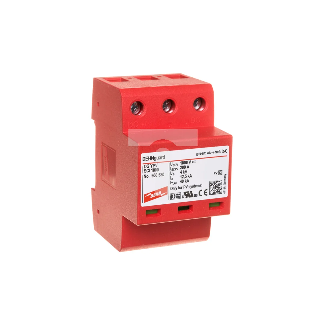 Ogranicznik przepięć Typ 2 do ochrony instalacji PV 1000V DC 3P 12,5kA 4kV DEHNguard compact YPV SCI 1000 950530
