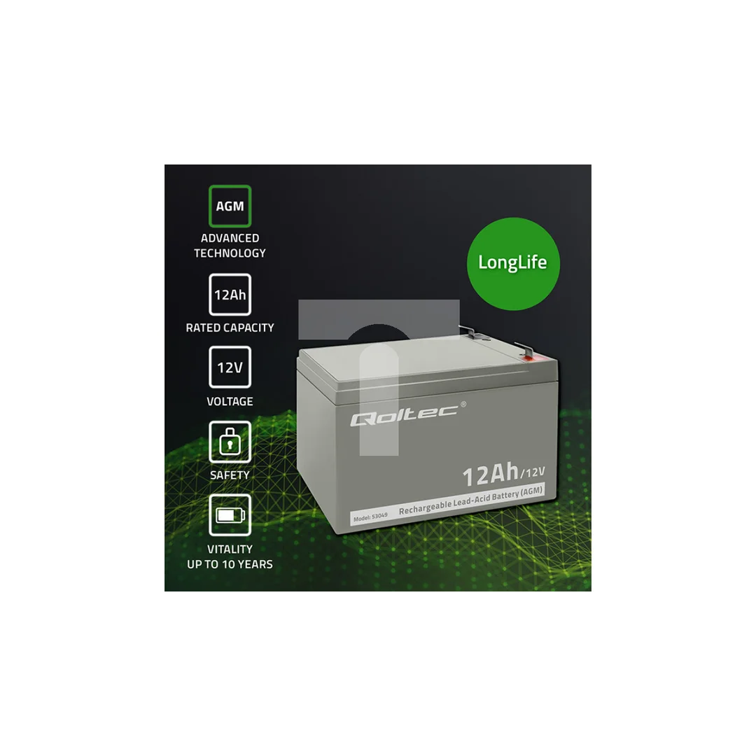 Qoltec Akumulator AGM 12V 12Ah Bezobsługowy Wydajny LongLife do UPS, security