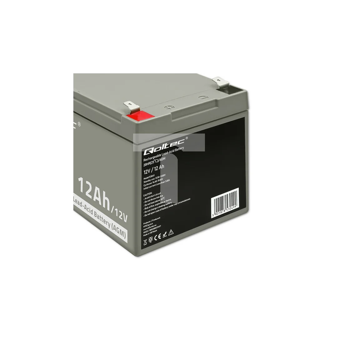 Qoltec Akumulator AGM 12V 12Ah Bezobsługowy Wydajny LongLife do UPS, security