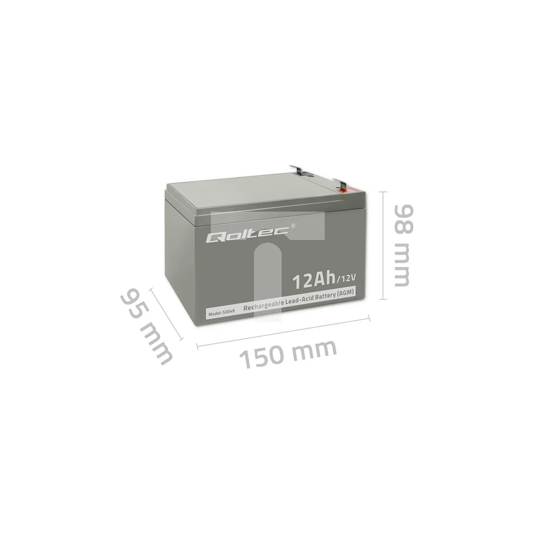 Qoltec Akumulator AGM 12V 12Ah Bezobsługowy Wydajny LongLife do UPS, security