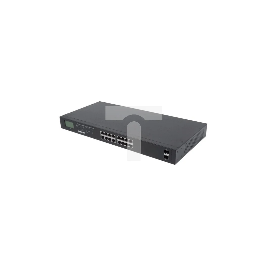 Switch Gigabit 16x RJ45, POE+, 2x SFP, LCD, Rack 19