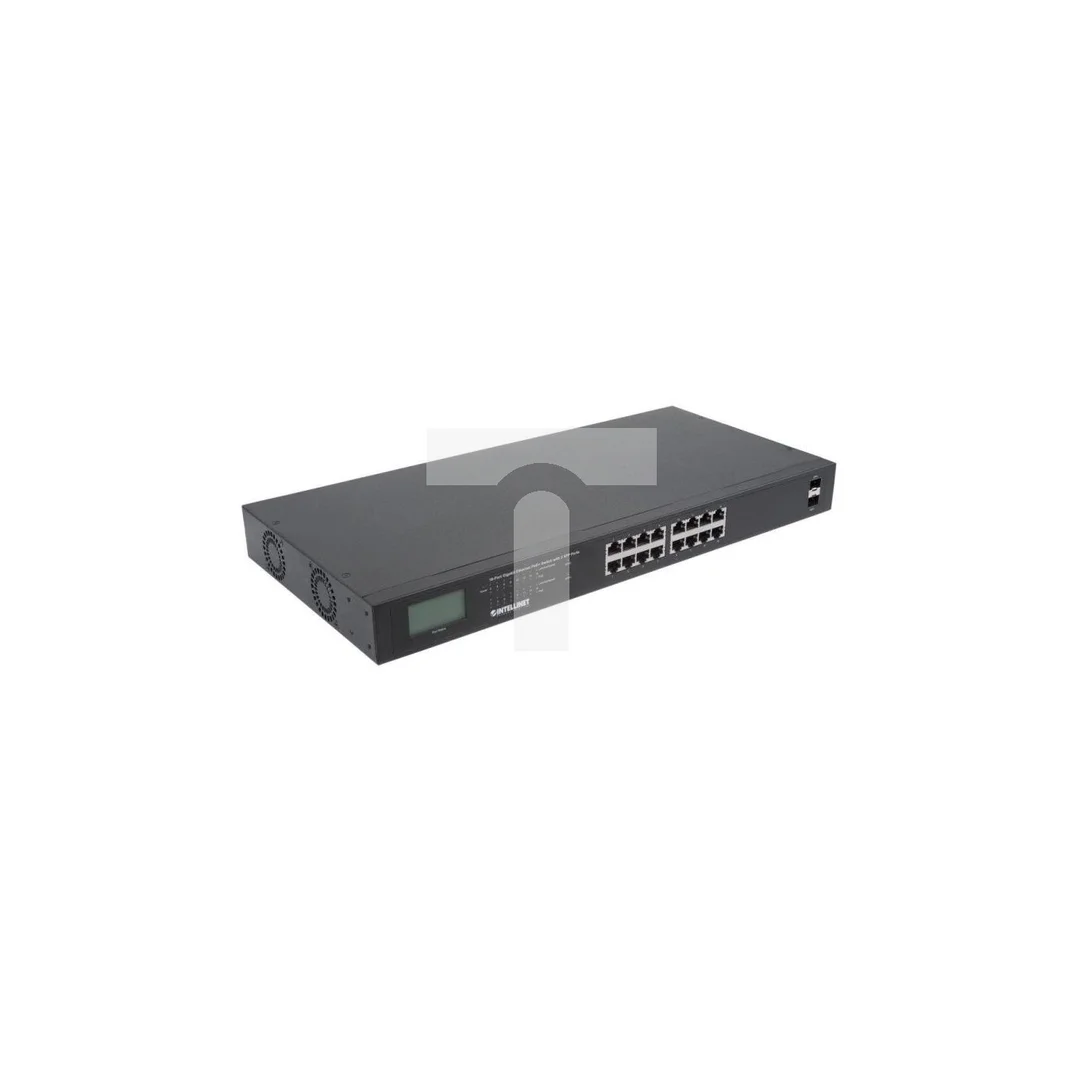 Switch Gigabit 16x RJ45, POE+, 2x SFP, LCD, Rack 19