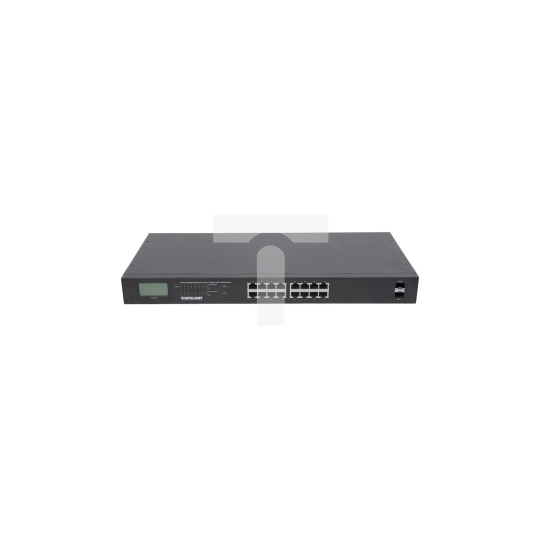 Switch Gigabit 16x RJ45, POE+, 2x SFP, LCD, Rack 19