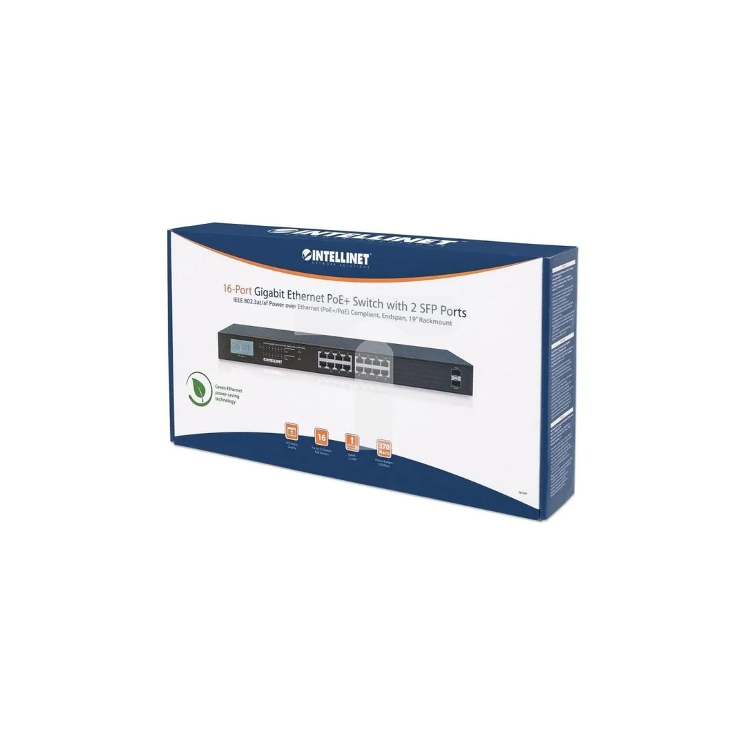 Switch Gigabit 16x RJ45, POE+, 2x SFP, LCD, Rack 19