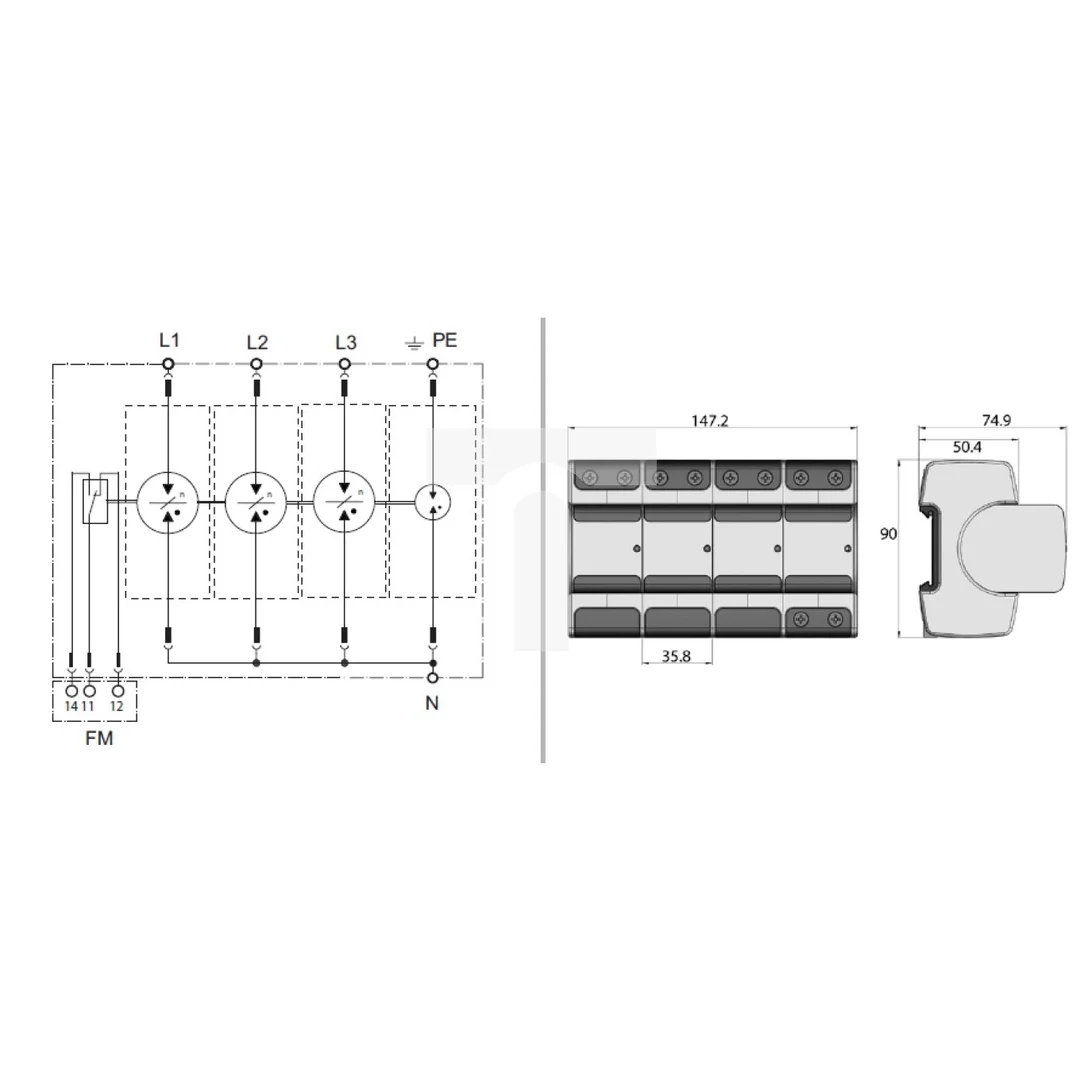 Ogranicznik przepięć Leutron Typ T1+T2 CT-T1+2/3+1-350-FM 960 001