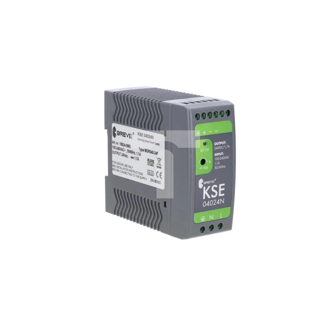 Zasilacz impulsowy KSE 04024P 230/ 24VDC 1,7A 40W na szynę DIN, Uzas: 85-264VAC, Ta70, 18924-9983