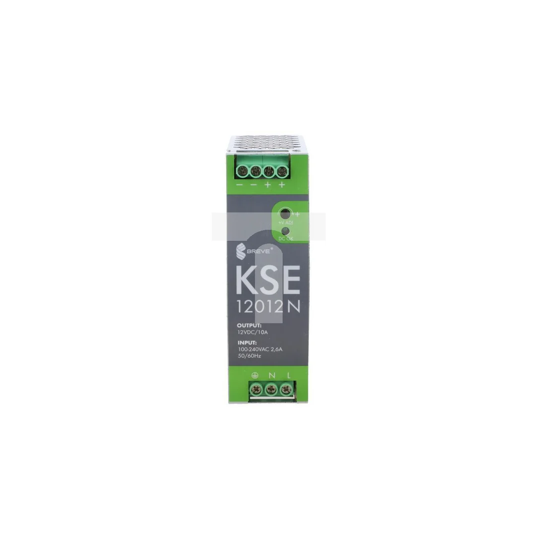 Zasilacz impulsowy KSE 12012M 230/ 12VDC 10A 120W na szynę DIN, Uzas: 96-264VAC, Ta70, 18912-9988