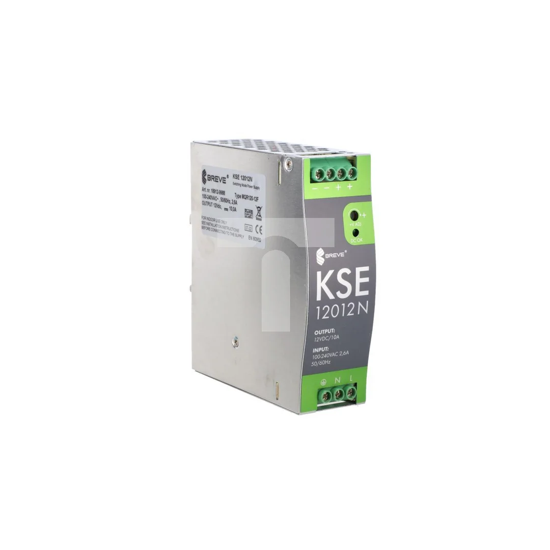 Zasilacz impulsowy KSE 12012M 230/ 12VDC 10A 120W na szynę DIN, Uzas: 96-264VAC, Ta70, 18912-9988