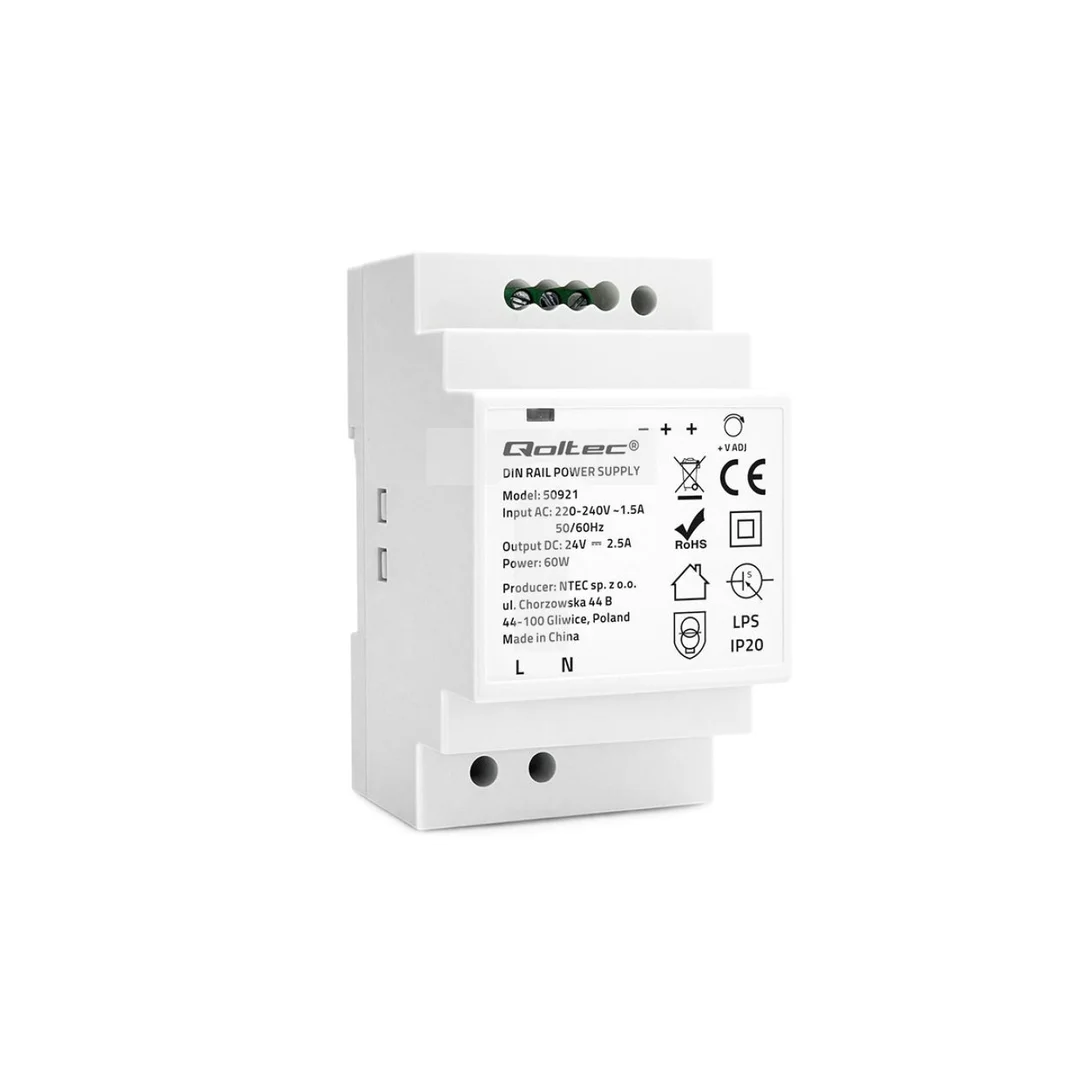 Qoltec Zasilacz na szynę DIN 60W 24V 2.5A Szary
