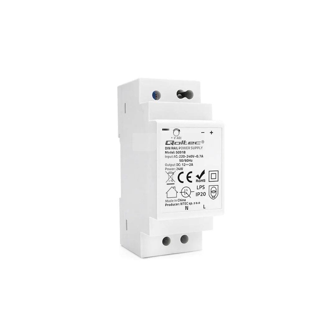 Qoltec Zasilacz na szynę DIN 24W 12V 2A Szary
