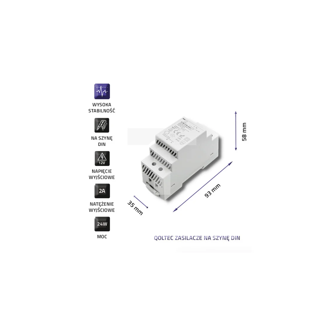 Qoltec Zasilacz na szynę DIN 24W 12V 2A Szary