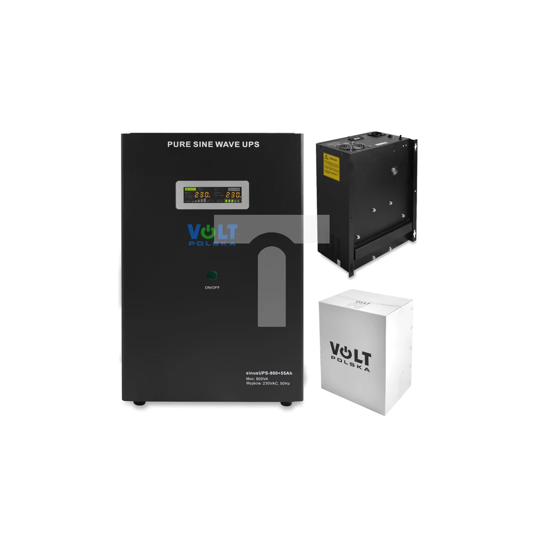 Zasilacz awaryjny SINUS 12V 800VA 10A + Akumulator 55Ah VOLT