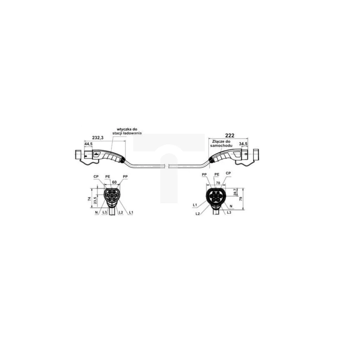 Kabel do ładowania samochodów elektrycznych AC 230V 32A 7.3kW 5m TYP 2 IP54 3220