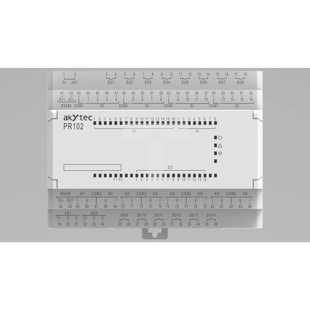 Uniwersalny, programowany sterownik PLC, 16DI, 8AI (u/i/r/DI), 2AO (u/i), 14DO (R), 2RS485, 24 VDC-PR102-24.2.2