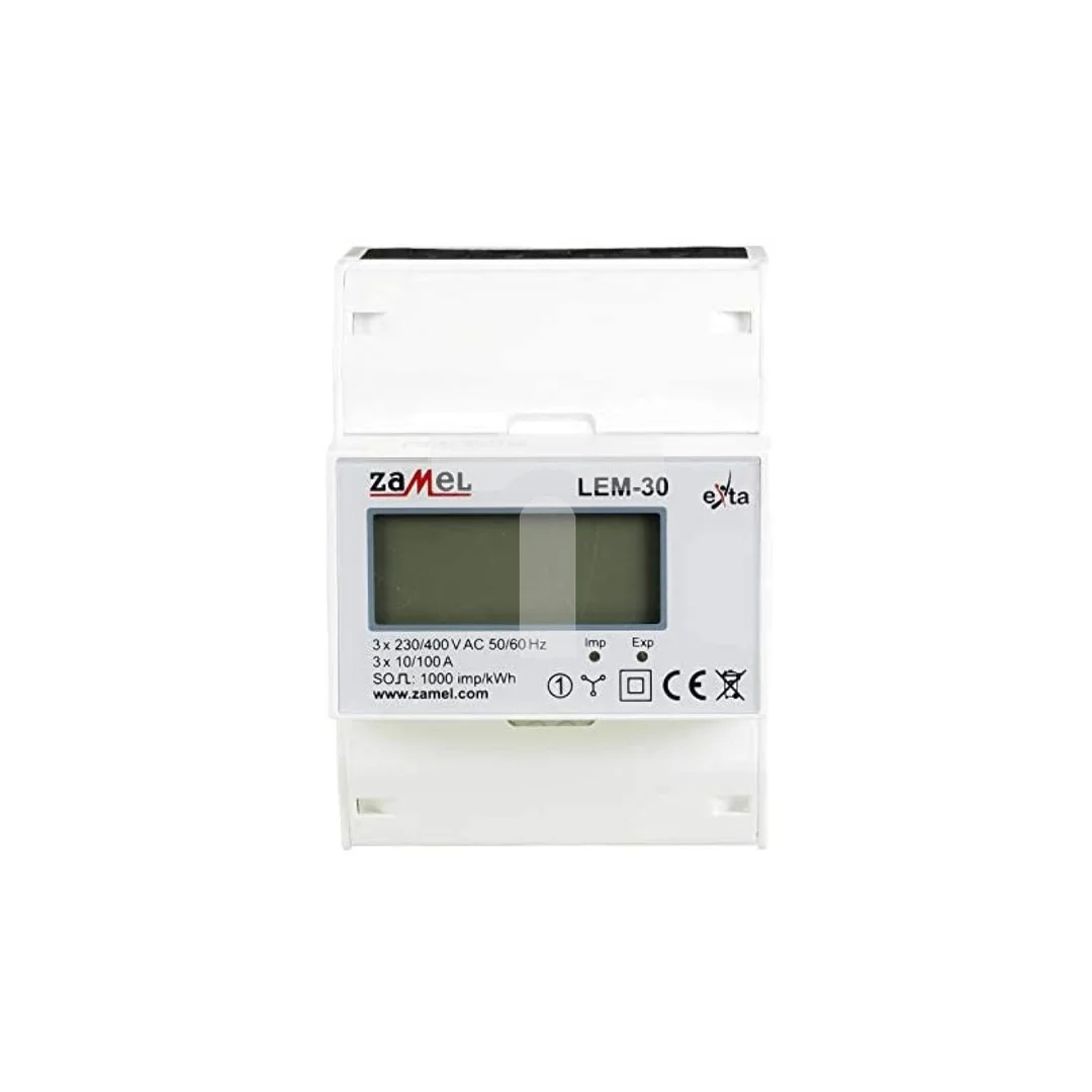 Licznik energii elektrycznej 3-fazowy LCD 100 A 4-MOD LEM-30 EXT10000235