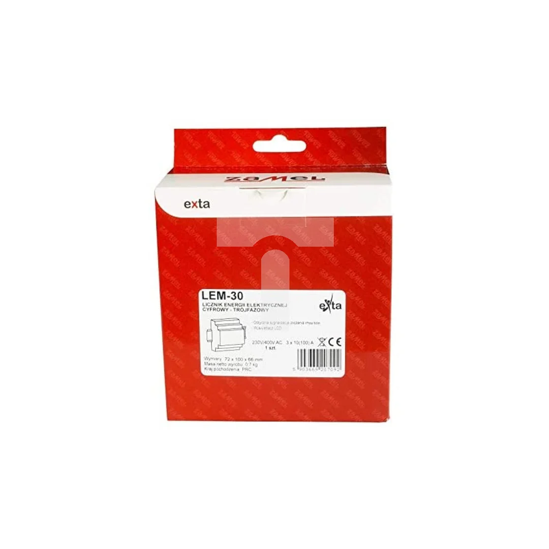 Licznik energii elektrycznej 3-fazowy LCD 100 A 4-MOD LEM-30 EXT10000235