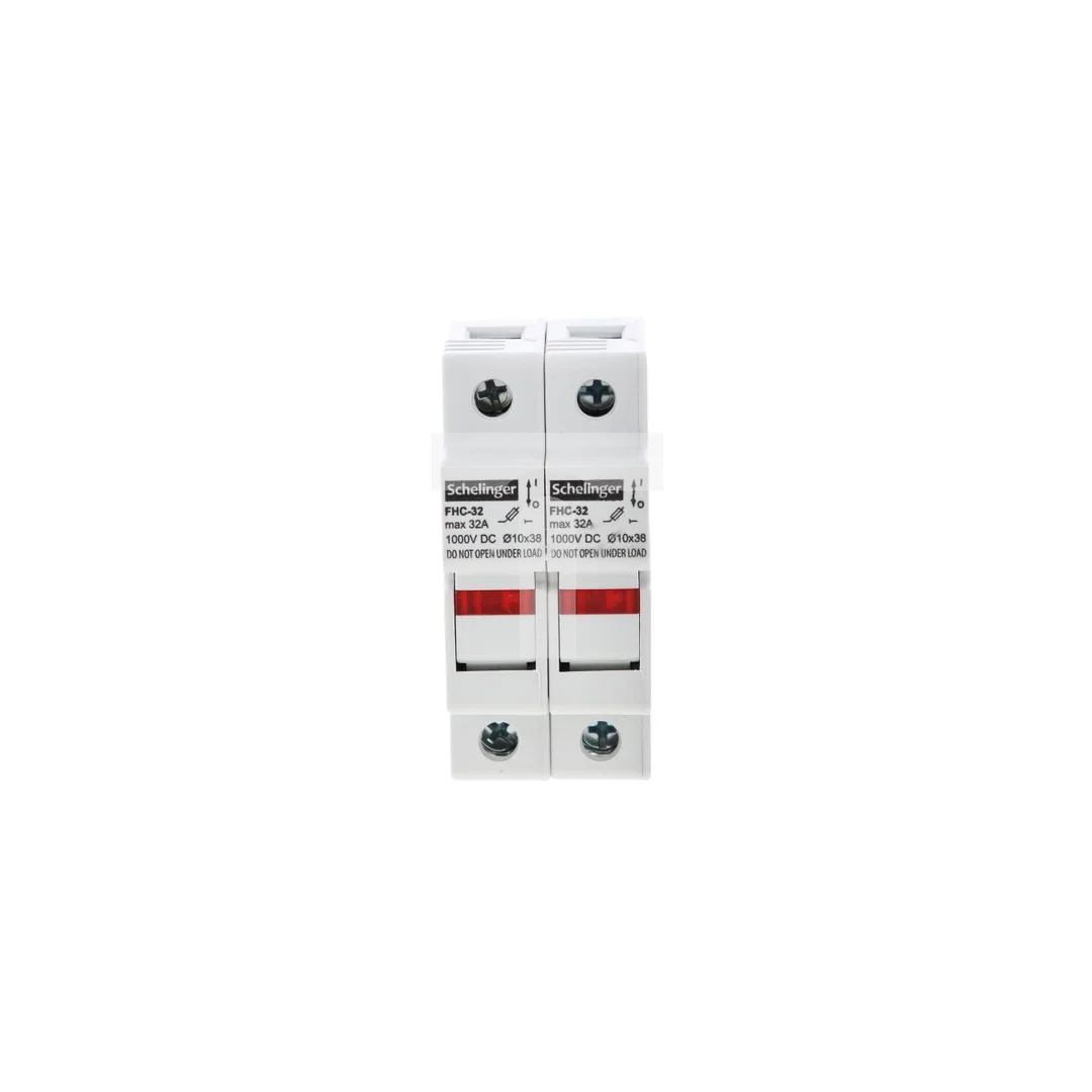 podstawa bezpiecznikowa 2-polowa do wkładek 10x38 1000V DC MAX. 32A Z KONTROLKĄ