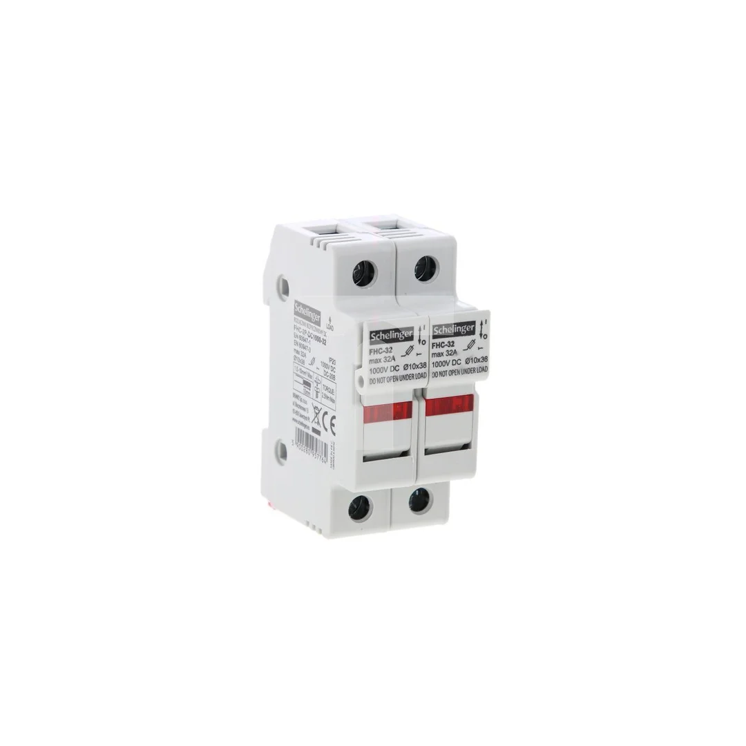 podstawa bezpiecznikowa 2-polowa do wkładek 10x38 1000V DC MAX. 32A Z KONTROLKĄ
