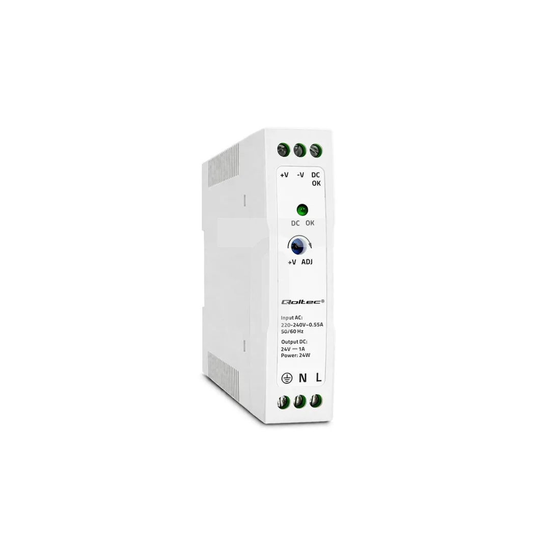 Qoltec Zasilacz na szynę DIN 24W 24V 1A Biały Slim