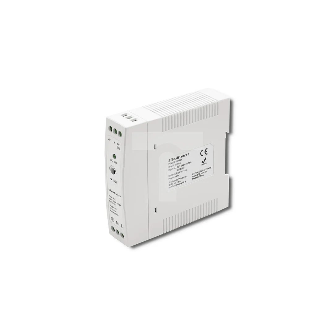 Qoltec Zasilacz na szynę DIN 24W 24V 1A Biały Slim