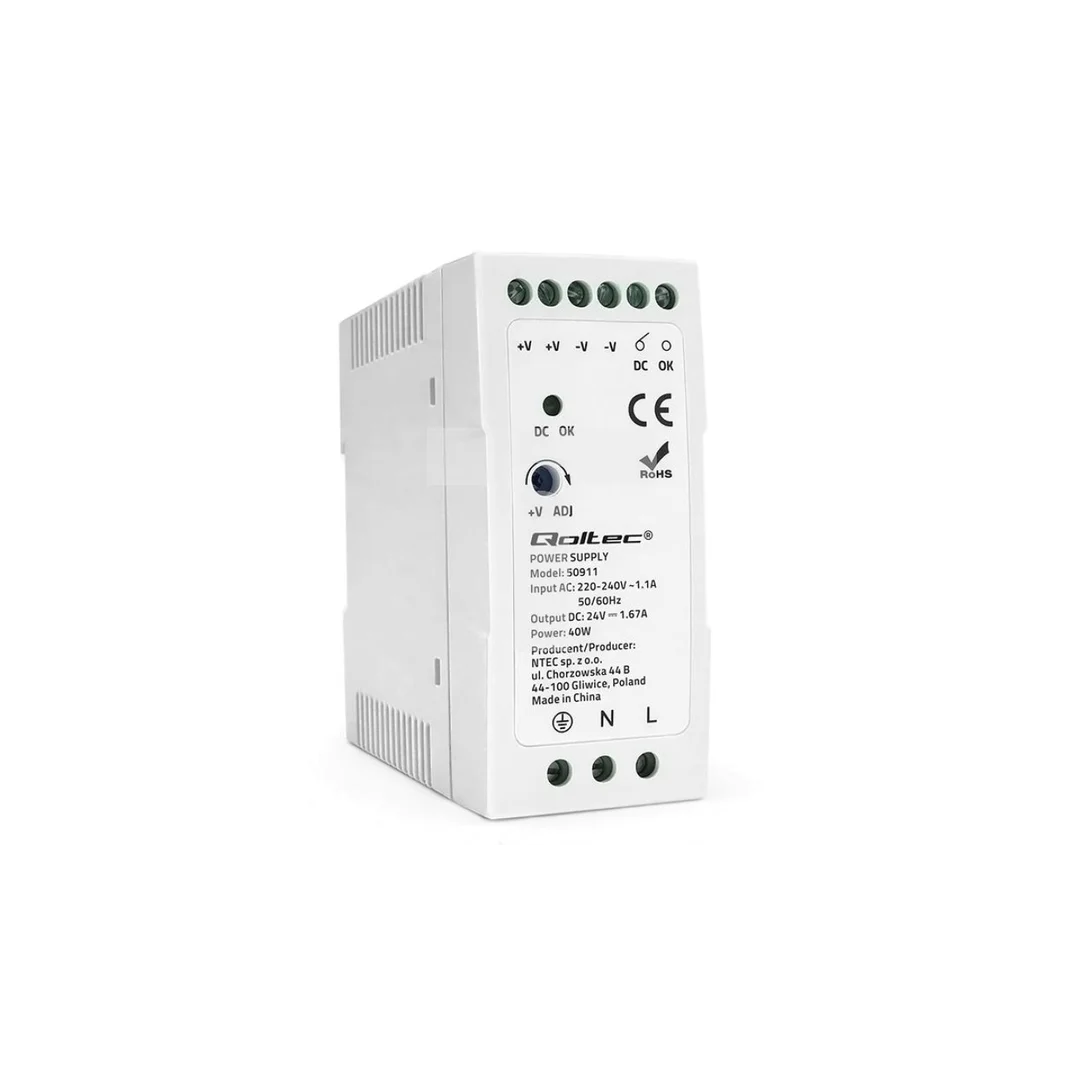 Qoltec Zasilacz na szynę DIN 40W 24V 1.67A Biały Slim