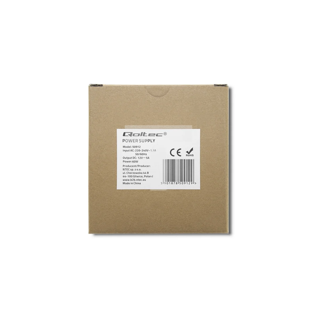 Qoltec Zasilacz na szynę DIN 60W 12V 5A Biały Slim