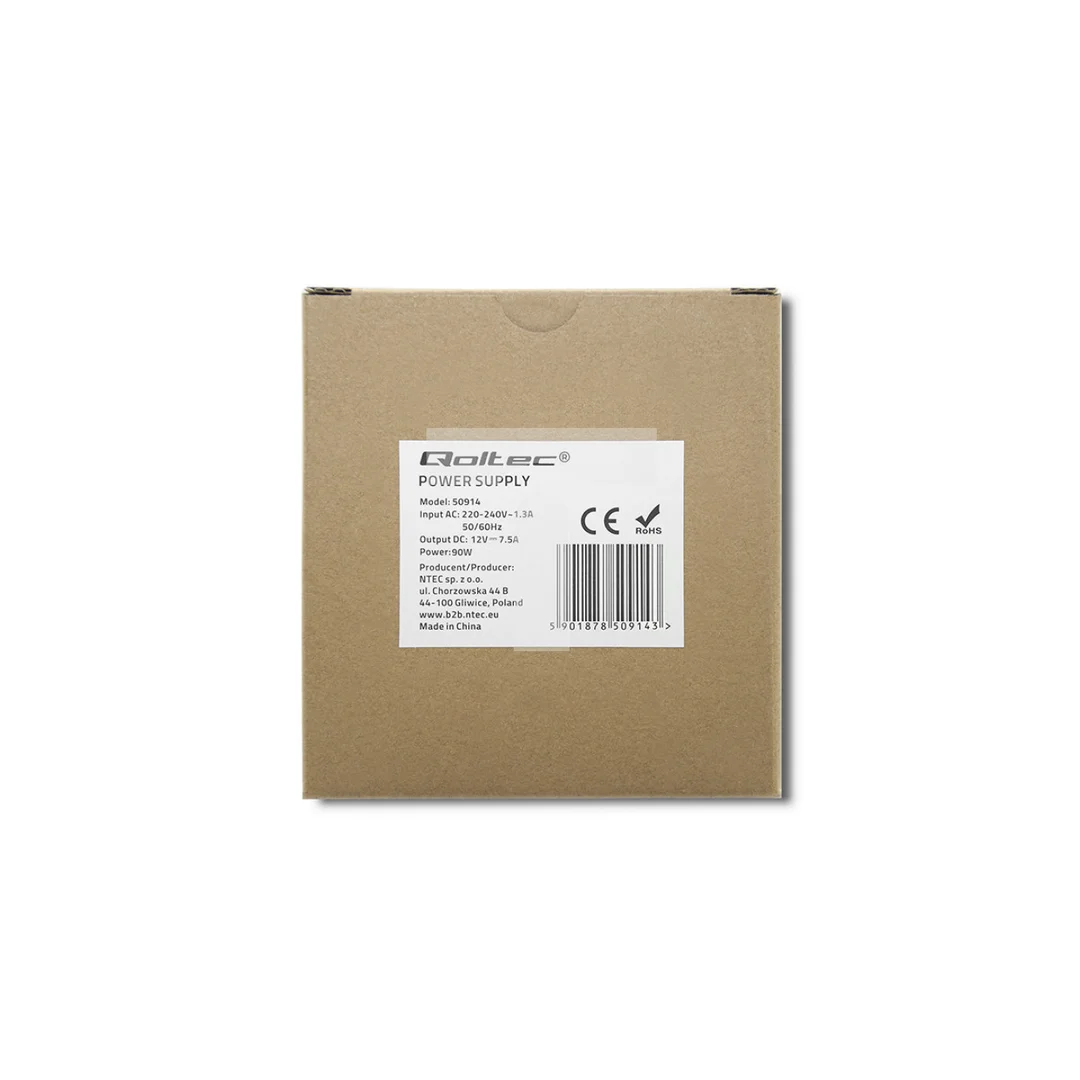 Qoltec Zasilacz na szynę DIN 90W 12V 7.5A Biały Slim