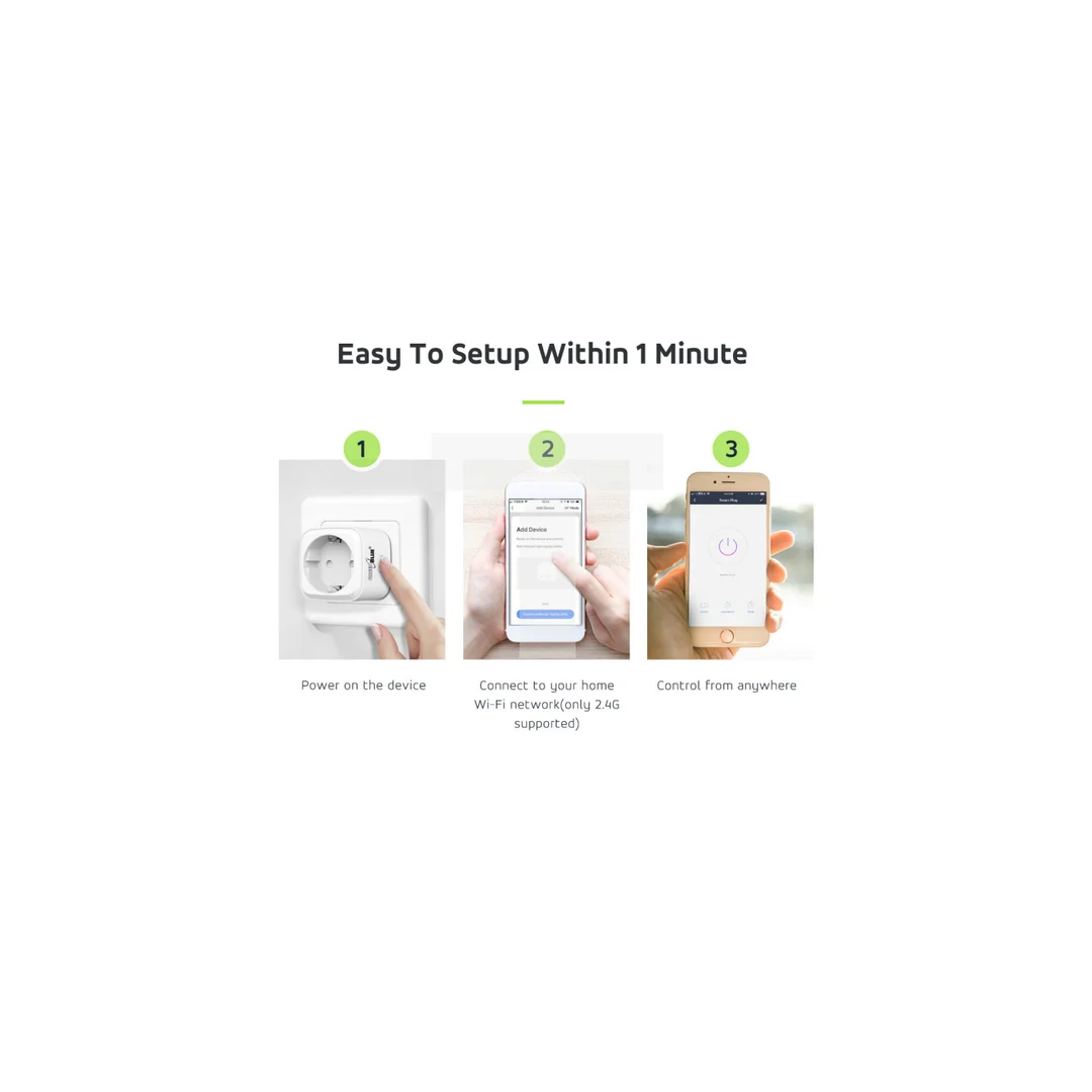 Zdalnie sterowane gniazdko WiFi GreenBlue, Android/iOS/Alexa/Google Home, zuż. energii, timer, max 3680W, typ E, GB720 E